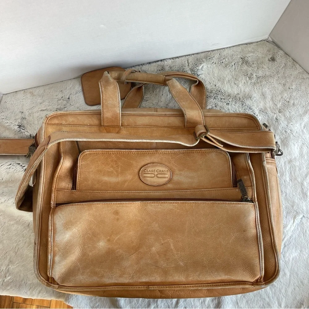 CLAIRE CHASE Genuine Leather Brown Briefcase Tan Leather Men's Bag